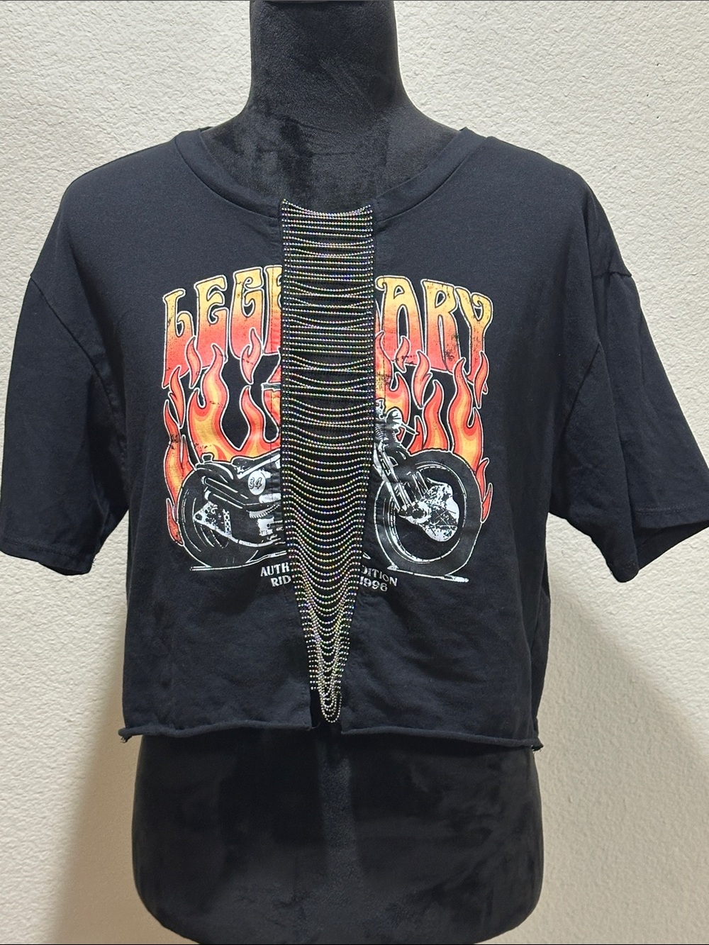 Black Flame Motorcycle Graphic Crop Top
